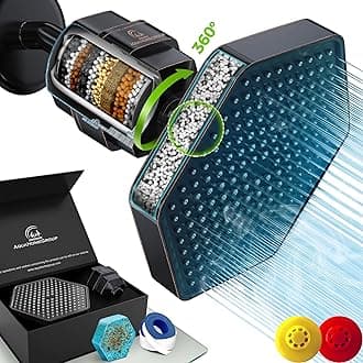 Deluxe Filtered Shower Set - 20 Stage Shower Filter for Hard Water, Chlorine, Fluoride, Heavy Metals - Vitamin C E Patent Water Filter Shower Head