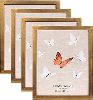 Gold 8x10 Picture Frame set of 4, Display 8x10 without Mat Wall Gallery Photo Frames