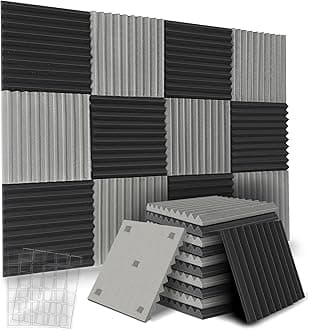 12 Pack Acoustic Panels, 12"X 12"X1" Sound Proof Foam Panels, High Density Soundproof Wall Panels for Home Studio, Acoustic Foam Wedges Absorbing Noise (Black-Grey)