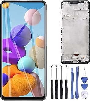 Screen Replacement for Samsung Galaxy A21s 6.5" SM-A217F, SM-A217M, SM-A217N LCD Display Touch Screen Digitizer Full Assembly with Frame, Repair Tool Set (Black with frame)
