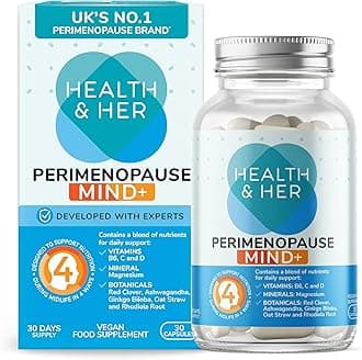 Health & Her Perimenopause Mind+ Supplements for Women - with Red Clover, Ashwagandha, Gingko Biloba - 1 Month Supply, 30 Capsules - Vegan & Gluten Free