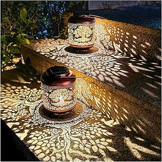 2 Pack Tree of Life Outdoor Solar Hanging Lanterns Waterproof LED Solar Lights Metal Decorative Lanterns for Garden, Patio, Courtyard, Backyard, Yard Decor Unique Tree of Life Gifts for Women