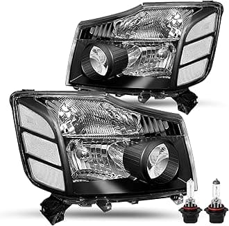 JSBOYAT Headlight Assembly Compatible with 2004-2015 Titan / 05-07 Armada OEM Replacement Headlamp Bulbs Included Passenger and Driver Side Black Housing with Clear Reflector