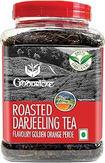 Roasted Organic Darjeeling Tea Jar – 250 g | Flavoury Golden Orange Pekoe | 100% Pure & Natural Darjeeling | Premium Loose Leaf Black | Rich Aroma & Long-Lasting Aftertaste