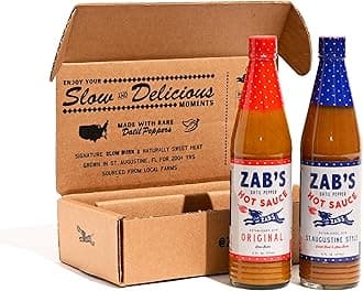 Zab's Hot Sauce Variety Pack, Original and St. Augustine Style (6oz Each, 2 Pack), Naturally Sweet Heat & Signature Slow Burn from Datil Peppers, Gluten-Free, Perfect for Pizza, Wings, BBQ, & More