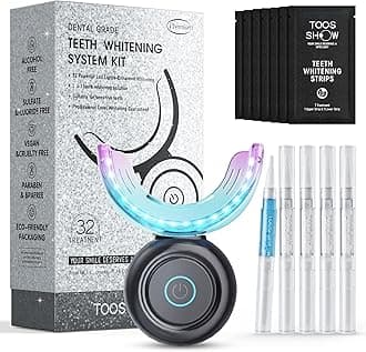 Teeth Whitening Kit for Sensitive Teeth,with 32X Waterproof LED Accelerator Light&4 Carbamide Peroxide Pen&14 Pcs Teeth Whitening Strips&1 Remineralization Pen,Tooth Whitener Professional Oral Care