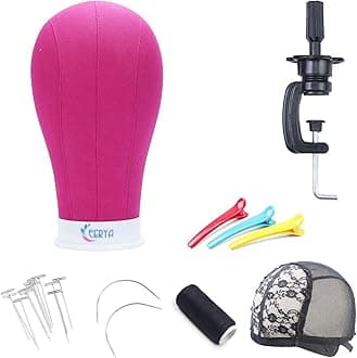 Eerya Canvas Block Head 24 Inch Wig Head Set for Wig Making Display Styling Rosy Poly Canvas Block Head with Stand Mannequin Head with Mount Hole Manikin Head Wig Head Stand (24inch,Rosy)