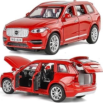 Scale Finished Model Car 1/32 For Volvo XC90 SUV With Sound And Light Scale Alloy Car Model Off-road Vehicle Collectible Miniature Replica Car(Red)