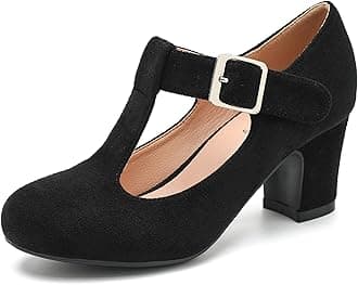 Women's T-Strap Mary Jane Pumps Low Block Chunky Heels Closed Round Toe Dress Wedding Office Work Shoes