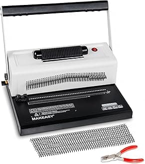 MAKEASY Spiral Coil Binding Machine with 46 Fully Disengaging Pins - 4:1 Pitch - Electric Coil Inserter - Adjustable Side Margin, Comes with Free 1 Box Coil Spines & Plier, 20 Sheet Punch Capacity