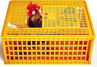 Irenare Poultry Carrier Crate 29.5 x 21.7 x 13 Inch Heavy Duty Poultry Transport Crate Plastic Chicken Transport Cage Chicken Crates Box with Sliding Door for Bird Duck Goose, Yellow