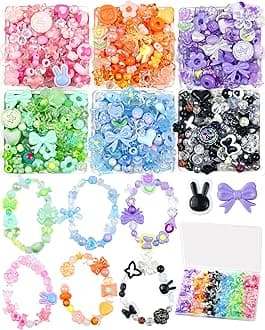 450PCS FIVEIZERO Assorted Acrylic Beads for Bracelet Making, Flower Star Heart Butterfly Candy Gummy Bear Kawaii Aesthetic Cute Beads for Jewelry Making, Keychains, Necklace, Phone Charms, DIY Crafts