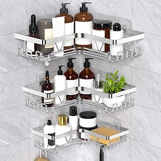 Kegii Corner Shower Caddy - Bathroom Caddy No Drill Stick on Shower Shelves Self Adhesive Bathroom Shelf Silver Shower Gel Holder Stainless Steel