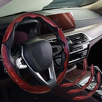 WOCOCN 3pcs Car Steering Wheel Cover,Anti-Skid Carbon Fiber Steering Wheel Protector for Men Women,Multiple Color Options,Universal for Most Car Interiors Accessories (Bright Red 3PCS)