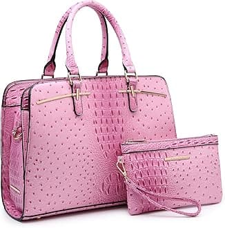 Women Handbag Wallet Tote Shoulder Hobo Bag Top Handle Satchel Purse Set 2pcs with 3 Compartments, 4-ostrich Pink, M