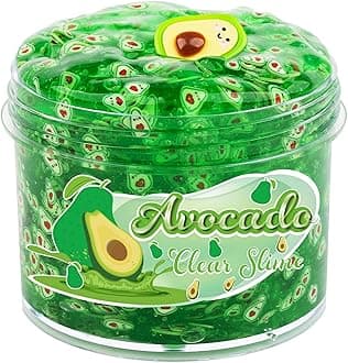 Avocado Clear Slime Green Jelly Slime Premade Crystal Water Slime Stretchy Crunchy DIY Bubble Slime Soft Putty Kids Birthday Party Favors, Jumbo Slime Stress Relief Toy for Girls Boys 7OZ 200ML