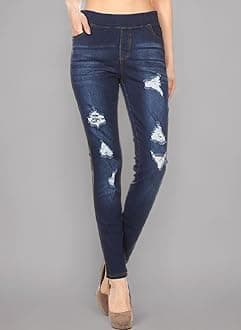 Women's Stretch Pull-On Jeans Skinny Ripped Distressed Denim Jeggings Regular-Plus Size