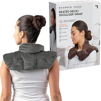 Sharper Image (Gray) - Hot & Cold Herbal Aromatherapy Neck & Shoulder Plush Wrap Pad for Soothing Muscle Pain and Tension Relief Therapy, 100% Natural Lavender & Herb Spa Blend, Use in Microwave/Fr...
