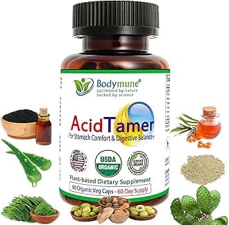 Bodymune AcidTamer Digestive Support – Organic Relief for Occasional Heartburn & Acid Reflux Symptoms – Promotes Stomach Comfort & Gut Health – 66 Caps (2-Month Supply) – USDA Organic, Vegan, Non-GMO