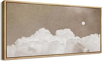 SIGNFORD Extra Large Framed Canvas Print Wall Art Cloudy Moon Serene Sky Scene Illustrations Modern Art Calm Warm for Living Room, Bedroom, Office - 60"x30"