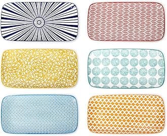 SelamicaCeramic Serving Platters, 12 Inch Serving Trays for Party Entertaining, Large Rectangular Serving Plates, Set of 6, Assorted Colors