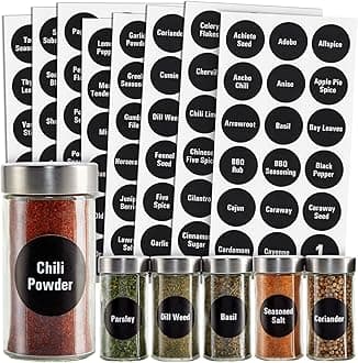 (126 CHALKBOARD LABELS) - 126 Chalkboard Spice Label: 96 Spice Names + 18 Blank Write-On Labels +Numbers +Pantry Food Black Chalk Sticker Water-Resistant Stickers for Jars Cani...