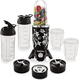 600W Bullet Mixer Grinder| Copper Motor, 5 Jars & 3 Blades (BLACK) – 1-Year Warranty