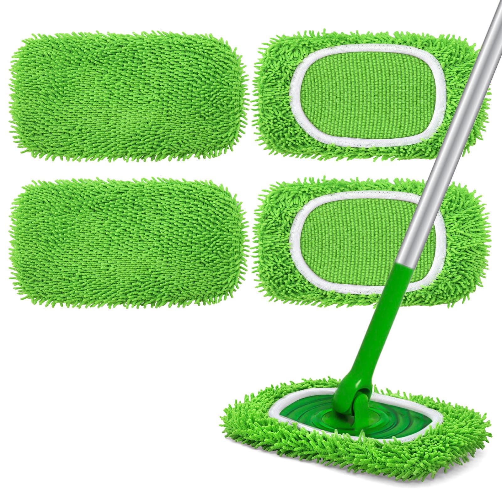 Reusable Microfiber Mop Pads Compatible with Swiffer Sweeper- 4 Pack Dry Sweeping Cloths & Wet Mopping Cloths for Household Cleaning - Washable Wet Pads Refill for Mopping Floors (Mop is not Included)