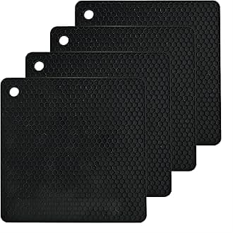 Silicone Trivets Mats Set, Silicone Hot Pads Pot Mat for Countertop, Trivet Pads Heat Resistant, Table Placemats, Square Small Drying Mats, 4 Pack, Black Trivets