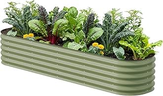 Raised Garden Bed Kits, 17" Tall 9 in 1 8ft X 2ft Metal Raised Planter Bed for Vegetables Flowers Ground Planter Box-Olive Green