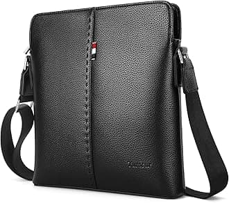 Mens Shoulder Bag, Leather Messenger Handbag Crossbody Bag for Men Purse iPad Bag for Business Office Work School with Adjustable Strap Black
