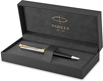 Sonnet Ballpoint Pen | Premium Metal and Black Gloss Finish with Gold Trim | Medium Point with Black Ink Refill | Gift Box