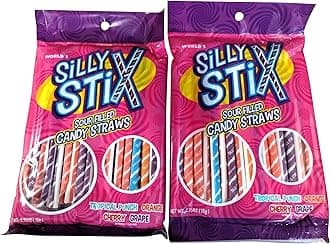Sour Filled Candy Straws - 5.5 oz of Sour Tropical Punch Orange Cherry Grape Powder Candy Straws
