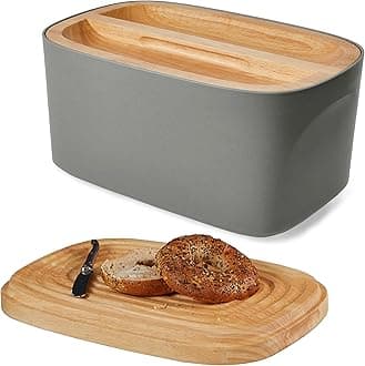 Sonder Los Angeles Union Large Bread Box | Fits Full Sourdough Loaves and More | Breadbox with Cutting Board | Homemade Bread Bin Storage Container | 14.25x9.25x7 in | Charcoal