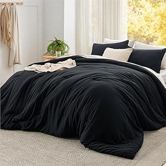Bedsure Super King Plus Size Comforter Set, Black Soft Prewashed Bedding for All Seasons, 3 Pieces GentleSoft™ Bed Set, 1 Lightweight Comforter (128"x120") and 2 Pillowcases (20"x36")