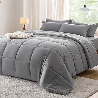 Bedsure Grey Comforter Set King - 7 Pieces Solid Bed in a Bag, King Bed Set with Comforter, Sheets, Pillowcases & Shams