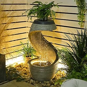 SERBILHOME Water Fountain Outdoor Waterfalls 35 Inch Garden Floor Standing Waterfall Fountains Indoor with Lights Pump for Patio Backyard Porch Home Art Decor