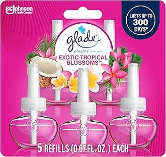[glade/grade] Plug-in Oil Refill (Pack of 5) Exotic Tropical Blossom Glade PlugIns Refill 5 CT, Exotic Tropical Blossoms, 3.35 FL. OZ. Total, Scented Oil Air Freshener Infused with Essential Oils