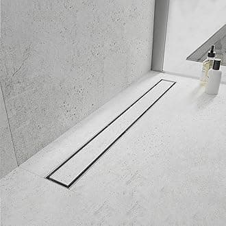 Linear Shower Drain, 32 Inch, Stainless Steel, Brushed Finish, Modern Style, AISI 304 Stainless Steel Construction, Tile Insert 2-in-1 Panel, Hair Strainer, Adjustable Feet