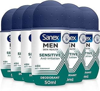 Men Sensitive Antiperspirant Roll-On Deodorant 6x50ml - 48 hour sweat protection - odour-fighting formula - slows down odour release - gentle on skin - 0% alcohol*