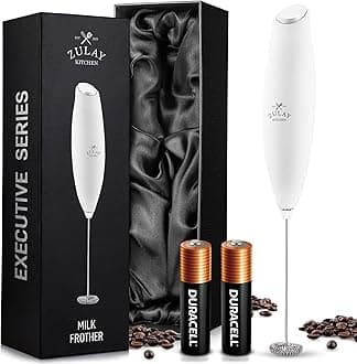 Zulay Kitchen Executive Series Ultra Premium Gift Milk Frother for Coffee - Coffee Frother Handheld Foam Maker for Lattes - Electric Milk Frother Handheld for Coffee, No Stand (Deluxe White)