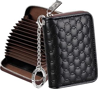 FurArt Credit Card Wallet, Zipper Card Cases Holder for Men Women, RFID Blocking, Key Chain, 15/16 Slots, Compact Size (Honeycomb Black)