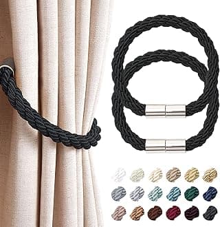NICEEC 2 Pack Strong Magnetic Curtain Tiebacks Modern Simple Style Drape Tie Backs Convenient Decorative Weave Rope Curtain Holdbacks for Thin or Thick Home & Office Window Draperies (Black)