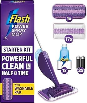 Flash Power Spray Mop Floor Cleaner Starter Kit (1 Washable + 17 Disposable Pads), All-In-One System For Your Floors