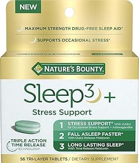 - Stress Support Plus Melatonin, Sleep3 Maximum Strength 100% Drug Free Sleep Aid, Dietary Supplement with Ashwagandha, Time Release Technology, 10mg, 56 Tri-Layered Tablets