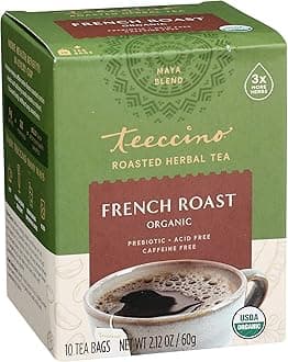 French Roast Organic Chicory Roasted Herbal Tea, Caffeine Free, Acid Free, Prebiotic Coffee Substitute, 10 Tea Bags