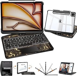 Transparent Keyboard Case for iPad Pro 13 Inch (M5 2025/M4 2024) with Multi-Touch Trackpad, 360° Rotating Stand, 7-Color 3-Level Backlit, Wireless Bluetooth, Pencil Holder, Black