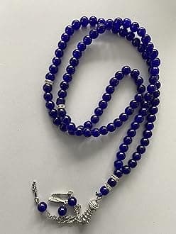 Tasbeeh Glass 99 Prayer Misbah Rosary Islamic Beads Counter Spiritual Round Beads (Blue)