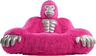 Gorilla Inflatable Luxury Sofa 6.56ft Height King Kong Inflatable Furry Plush Orangutan Sofa for Lounging, Gaming, or Movie Nights (Rose Red)