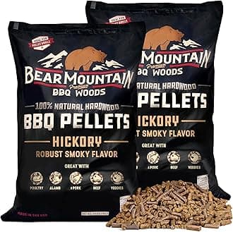 Bear Mountain 2-Pack All Natural Wood Pellets for Smoker, Grill & BBQ, 20 Lbs, Hickory - Premium Hardwood Barbecue Pellets for Indoor and Outdoor Grilling